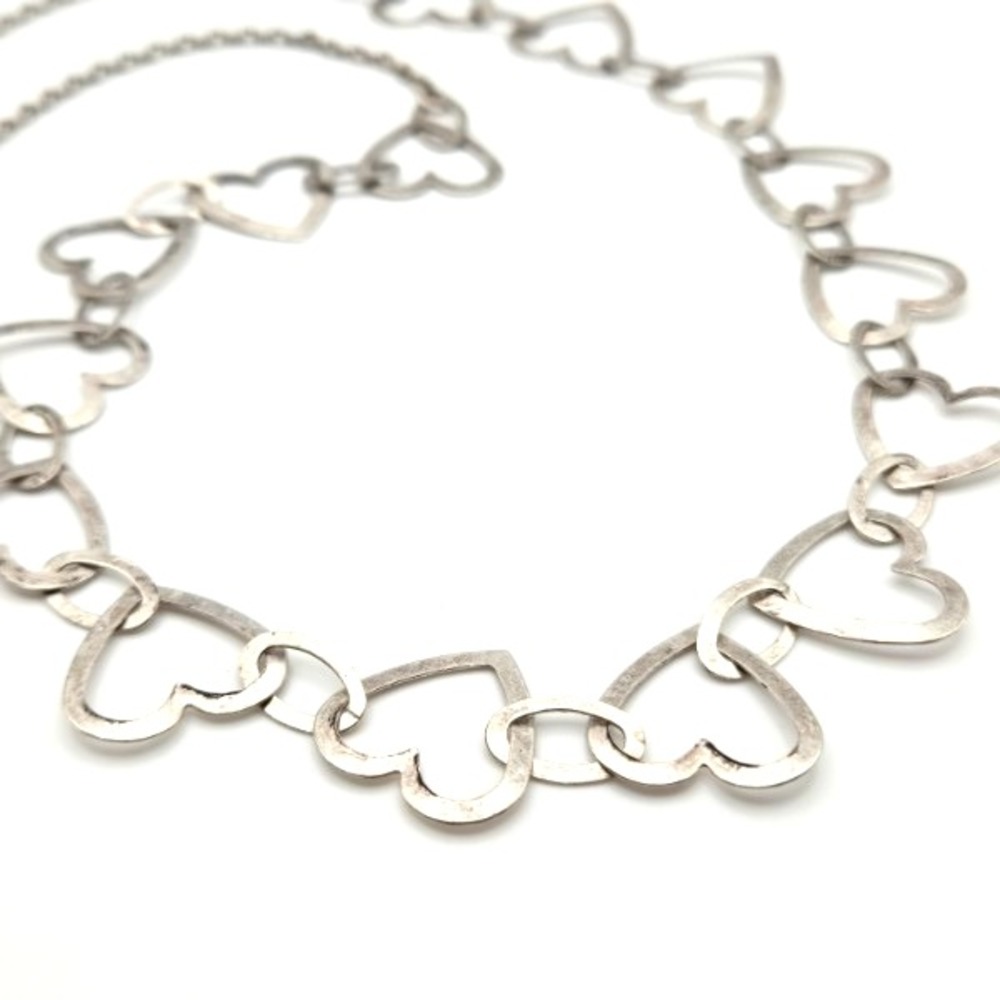 Aerie Open Heart Link Silver Tone Lightweight Distressed Necklace 28"